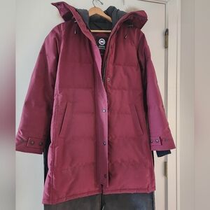 Canada Goose Women's Maroon Long Puffer Coat with Hood